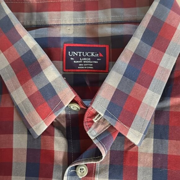 Untuckit Large Multi Color Plaid Long Sleeve Button Front Shirt - Picture 5 of 10
